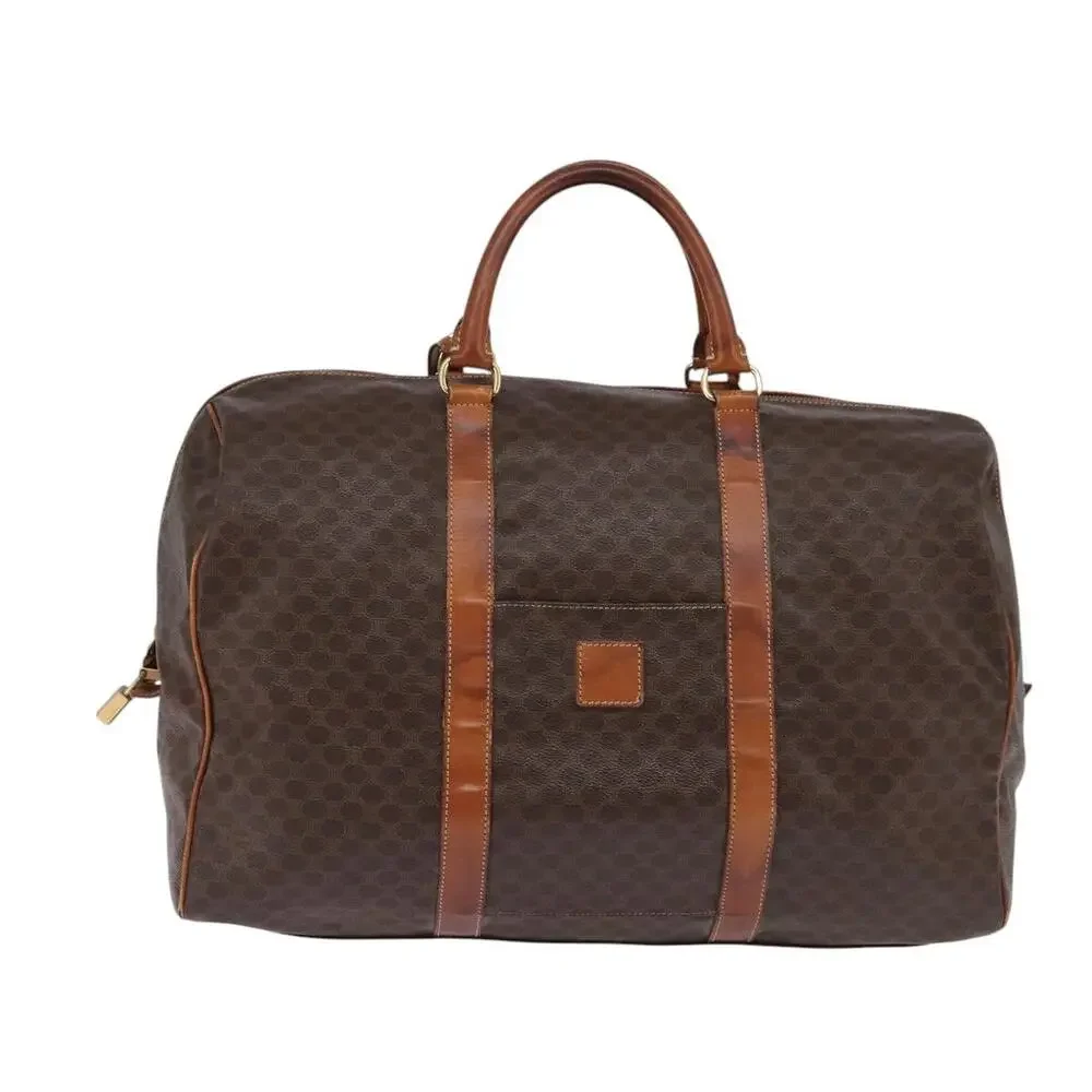 CELINE Macadam Canvas Boston Bag Pvc Leather Brown Gold